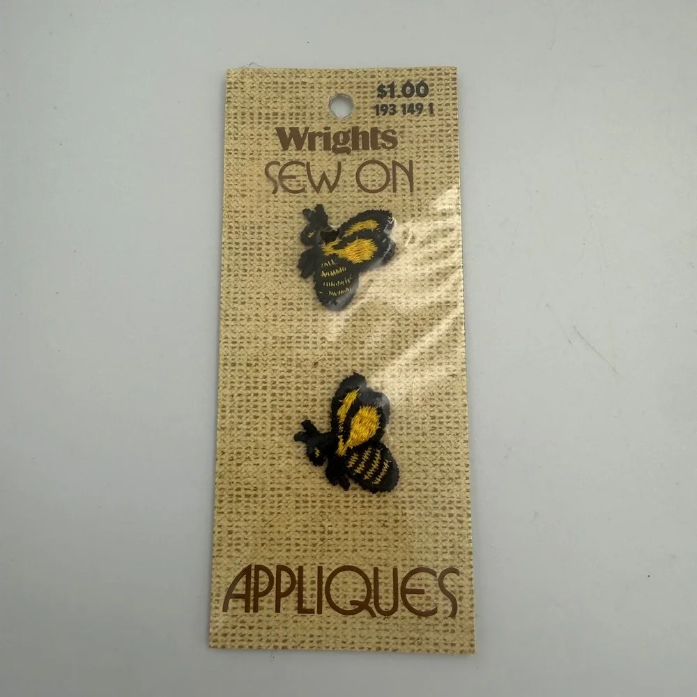 Vintage 70s Wrights Sew On Appliques Lot of 6 Stars Frog Dog Bee Embroidered